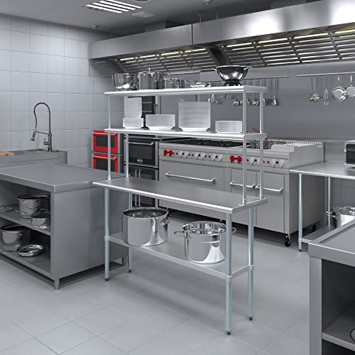 Stainless Steel Work Table Double Tier Overshelf