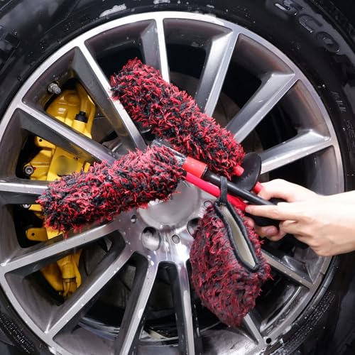 Professional 4 Pack Long Handle Wheel Brush Kit for Cleaning Wheel and Tire