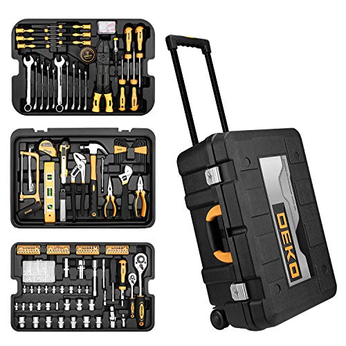 258 Piece Tool Kit with Rolling Tool Box Socket Wrench Hand Tool Set Mechanic Case Trolley Portable (258 Count)