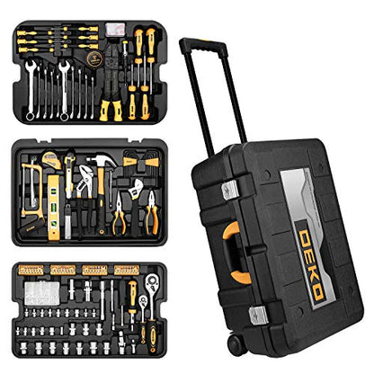 258 Piece Tool Kit with Rolling Tool Box Socket Wrench Hand Tool Set Mechanic Case Trolley Portable (258 Count)