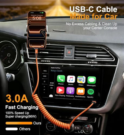 Coiled USB A to USB C Cable for Car [3FT+6FT] (9 Foot)