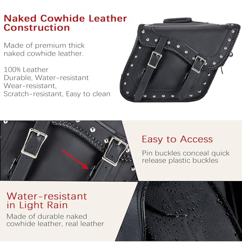 Naked Cowhide Leather Motorcycle Saddle Bags Studded Throw Over Saddlebags