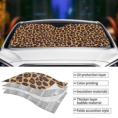Leopard Car Windshield Sunshade Front Window Sun Visor Protector Foldable Shield Cover for Truck SUV