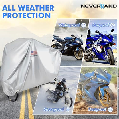 Motorcycle Cover Waterproof Outdoor All Weather Protection Silver