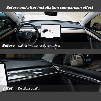 Dashboard Cover Wrap and Front Door Inner Armrest Panel Cover Trim Compatible with Tesla Model 3 2021
