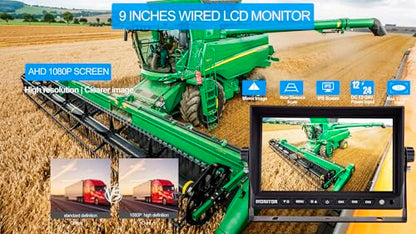 AHD 1080P 9" Wired Monitor Rear View Reverse Backup Night Vision Camera System