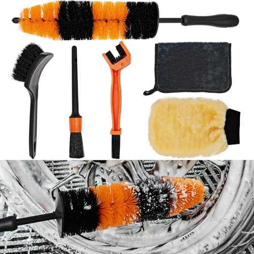 Motorcycle Cleaning Kit 6 Pack with Easy Reach Brush
