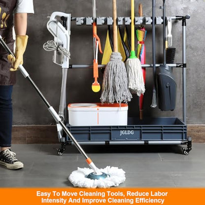 Mop and Broom Holder with Wheels