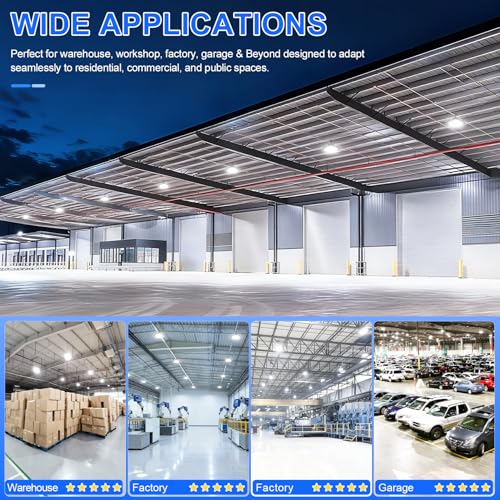 10 Pack 500W LED High Bay Light 70000LM ETL Listed Industrial Grade UFO Light Dimmable IP65 Waterproof 5000K Commercial Bay Lighting for Warehouse Garage Factory 110V 120V (9 Count)