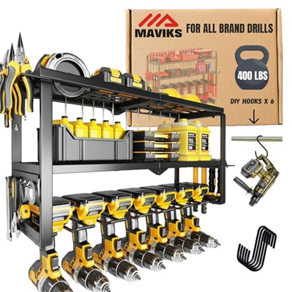 3 Shelf 7 Drill Holder Power Tool Organizer Wall Mount