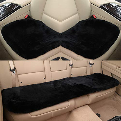 Black Genuine Sheepskin Car Rear Seat Cover for Fuzzy Back Cushion