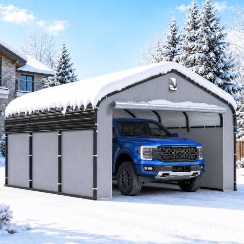 10x16 FT Heavy Duty Metal Carport with Galvanized Steel Roof