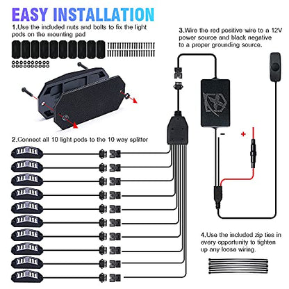 18 LED Rock Lights 10 Pods Wide Angle Bluetooth Wheel Well Lights (10 Count)