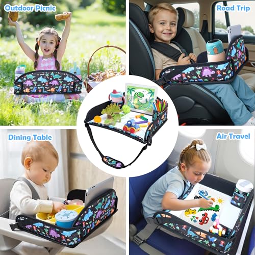Kids Travel Tray for Carseat with Tablet Stand for Road Trip (2 Count)