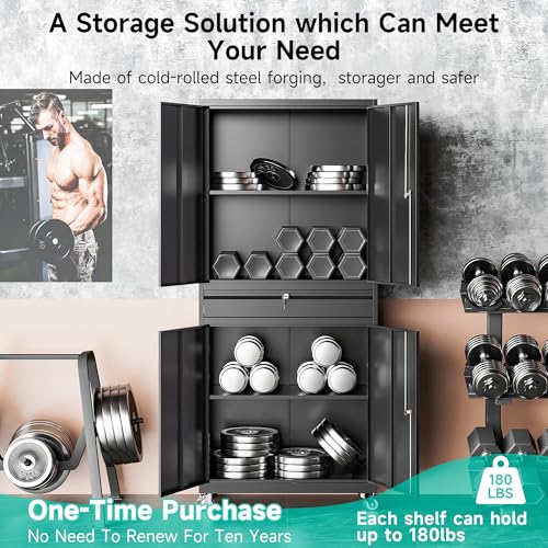 Metal Garage Storage Cabinet with Wheels and Drawer