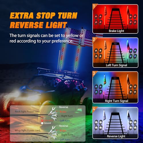 2PCS 3FT RGB LED Whip Light and 8 PCS Rock Lights Combo Kit
