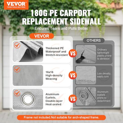 Carport Replacement Canopy Cover Side Wall 12 x 20 ft