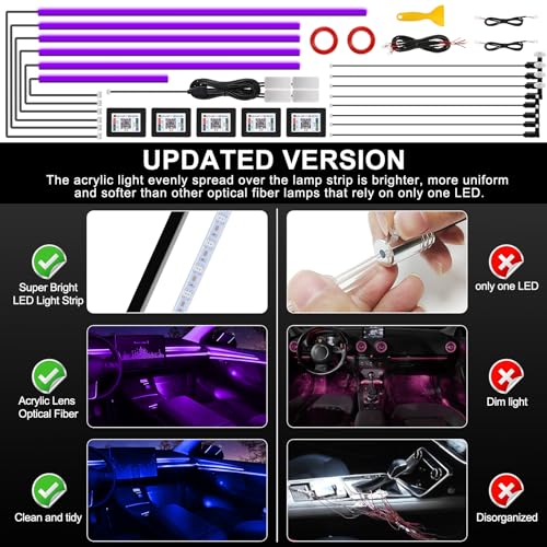 Acrylic Interior Car LED Strip Light with Wireless APP