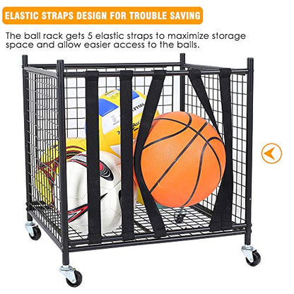 Garage Sports Ball Storage Rack Lockable Stackable Ball Cage Rolling Cart