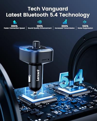 Bluetooth 5.4 FM Transmitter Car Adapter 48W PD Fast Charging