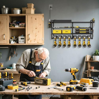 Power Tool Organizer Wall Mount with 4 Racks and 8 Cordless Drills