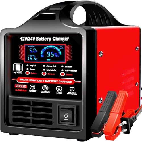 Car Battery Charger 12V 24V Portable Automotive Trickle Charger Battery Maintainer for AGM Car Truck Motorcycle RV Deep Cycle Repair