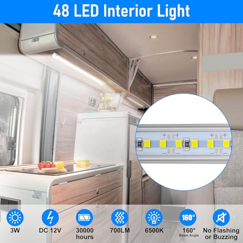 2PC 12V LED Interior Light Bar 6500K 700LM with Switch for RV Van (2 Count)