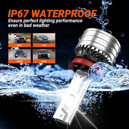 H11 Bulbs, 70,000LM 1100% Brightness, H8 H9 H11 6500K Cool White LED Bulbs, IP68 Waterproof 60000Hrs Lifespan, No Flickering, 2Mins Installation, 2 Pack