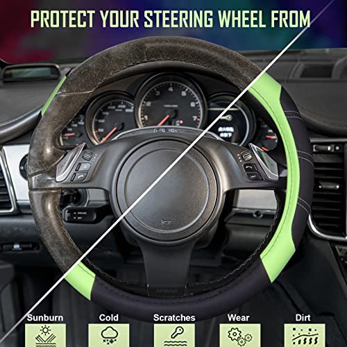 Line Rider Microfiber Leather Sporty Steering Wheel Cover Universal Fits for 95% Truck
