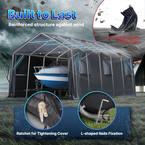 13x20 ft Carport 2 Roll up Doors & Vents Outdoor Portable Storage Shelter Garage Tent for Vehicle Boat Truck Anti