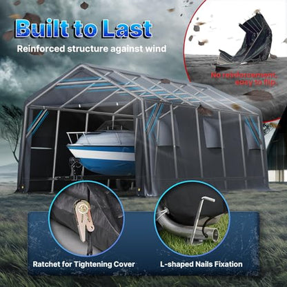 13x20 ft Carport 2 Roll up Doors & Vents Outdoor Portable Storage Shelter Garage Tent for Vehicle Boat Truck Anti