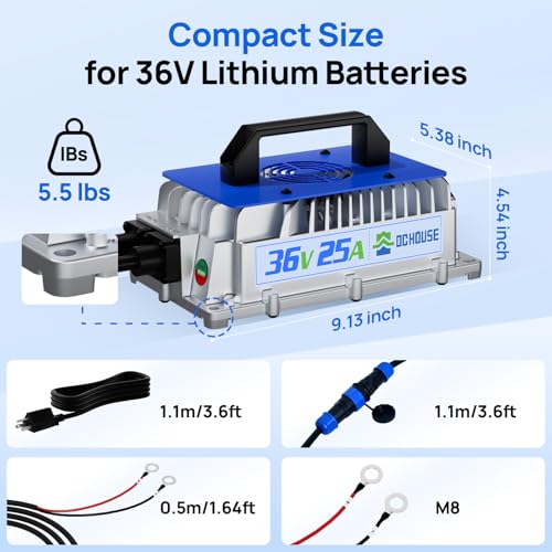 36V 25A Lithium Charger ≥93% Efficiency for Golf Cart Batteries