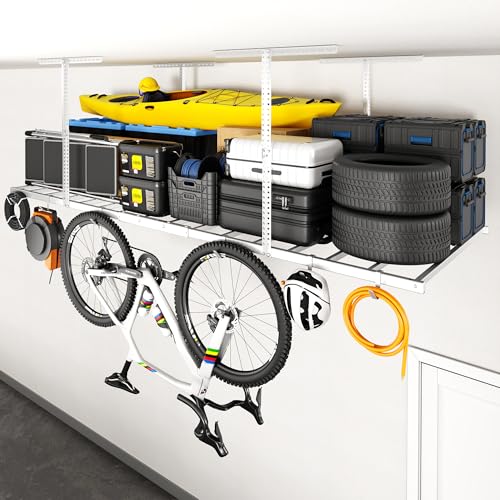 4x8 Overhead Garage Ceiling Storage Rack with 6 Hooks