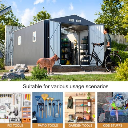 10x12 FT Outdoor Metal Shed with Unique Sunroof Windows Lockable Double Door Air Vent