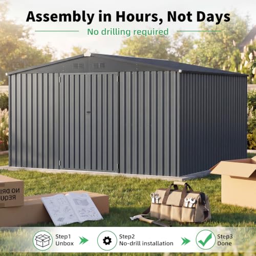 12' x 12' Waterproof Metal Garden Tool Shed