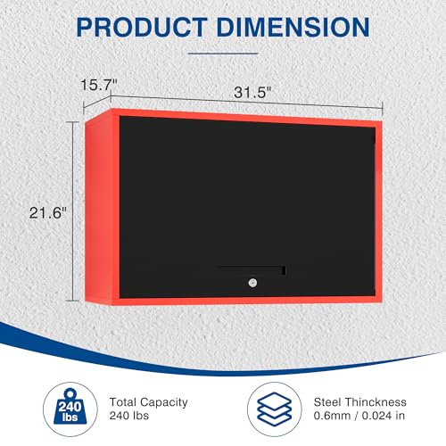 Metal Storage Cabinet Black Red Wall Cabinets with Shelf and Locking Door