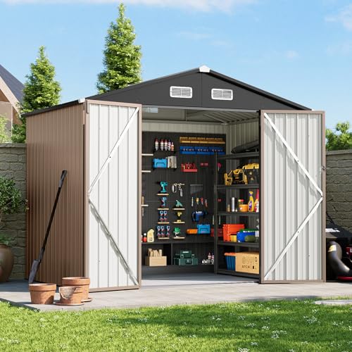 8x6 FT Outdoor Storage Shed with Floor & Lockable Double Doors