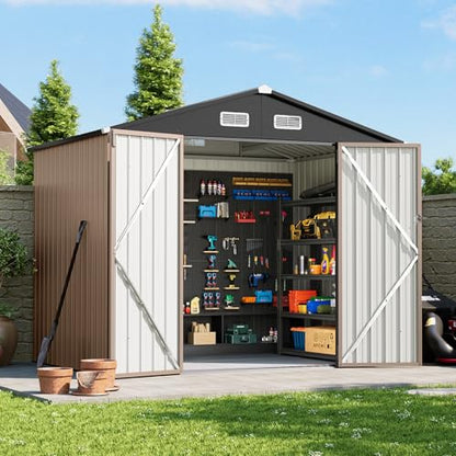 8x6 FT Outdoor Storage Shed with Floor & Lockable Double Doors