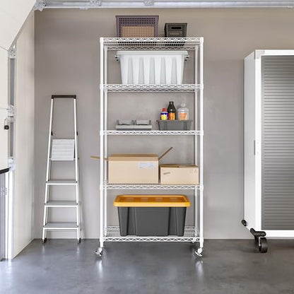 5-Tier NSF-Certified Steel Wire Shelving, 36"W x 14"D x 75.5"H, White