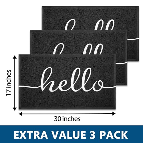 Door Mat 3 Pack Outside Inside Hello Doormat 30"x17.5" Durable Floor Mat Non Slip Rug Ultra Absorb Mud Easy Clean Front Doormat for Garage (1575 sq in Count)