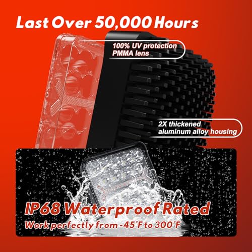 LED Light Pods Bar 4 Inch 30000LM 60W Square Spot Flood Amber White Driving Offroad Fog Work Backup Bumper for Truck Jeep ATV UTV SUV Tractor Motorcycle 4x4 Cart Trailer Boat Waterproof 2PCS