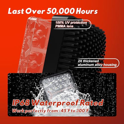 LED Light Pods Bar 4 Inch 30000LM 60W Square Spot Flood Amber White Driving Offroad Fog Work Backup Bumper for Truck Jeep ATV UTV SUV Tractor Motorcycle 4x4 Cart Trailer Boat Waterproof 2PCS