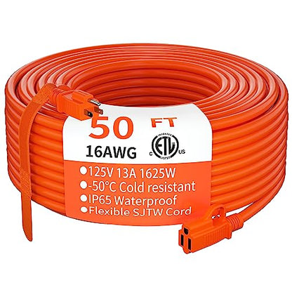 Indoor Outdoor Orange Extension Cord 50 FT Waterproof 16 (50 Foot)