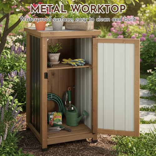 Outdoor Storage Cabinet with Metal Worktop