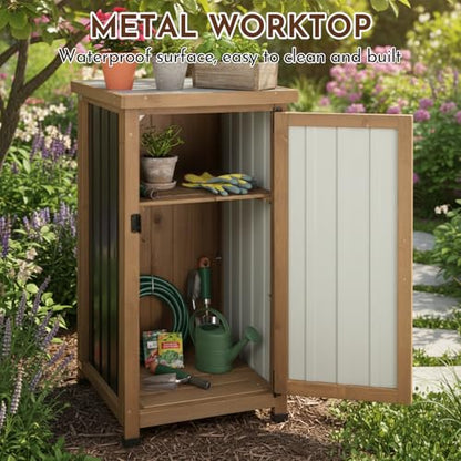 Outdoor Storage Cabinet with Metal Worktop
