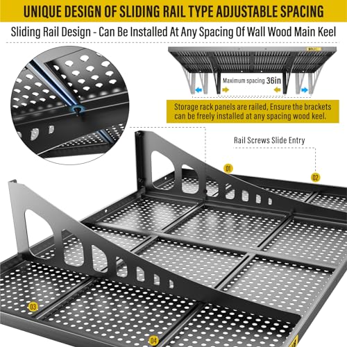 4Pack 2x3ft Adjustable Metal Garage Wall Shelving Heavy Duty Garage Storage Shelf Wall Mounted Black (4 Count)