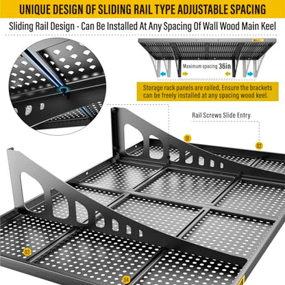 4Pack 2x3ft Adjustable Metal Garage Wall Shelving Heavy Duty Garage Storage Shelf Wall Mounted Black (4 Count)