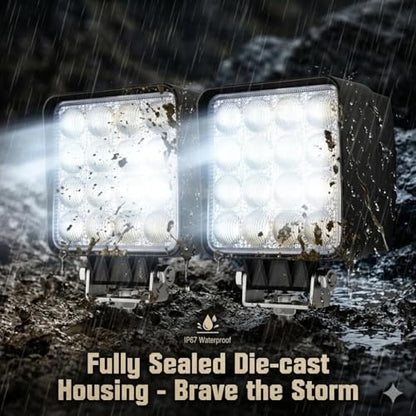 2 PACK 48W 4x4 LED Work Ultra Flood Lights (2 Count)