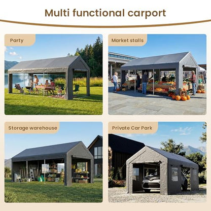 10'×20' Storage Shelter Outdoor Gable Roof Carport with Removable Side Walls