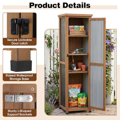 62" H Tall Narrow Outdoor Storage Cabinet with Metal Top